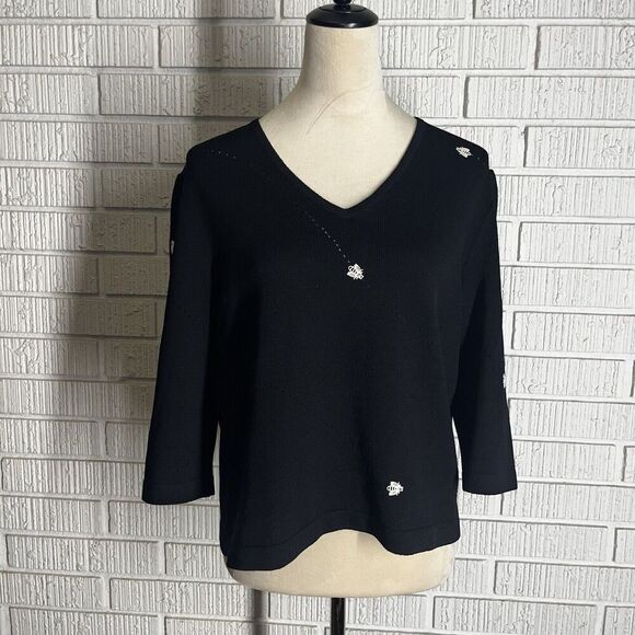 St John Sweaters - St John Wool Blend Black Sweater Bumblebees 3/4 Sleeve‎ Women's Medium